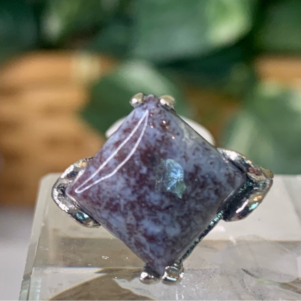 Purple Agate Jasper Silver Tone Statement Ring Size 7.5 Square Stone Gemstone - Picture 3 of 11